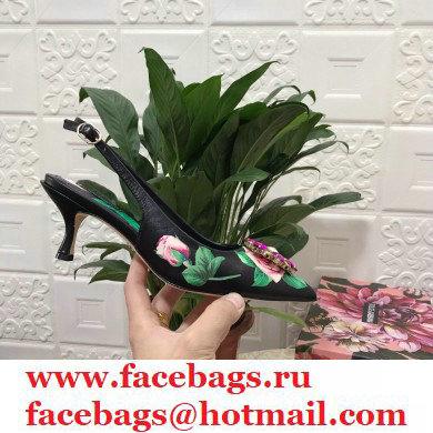 Dolce  &  Gabbana Heel 6.5cm Leather Print Slingbacks with Crystal Flower 01 2021